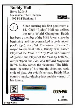 1993 Pro Billiards Tour #1 Buddy Hall Back